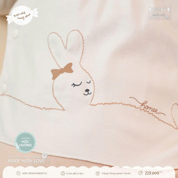 Bộ sơ sinh nỉ lông cài chéo Made With Love Honee 9731