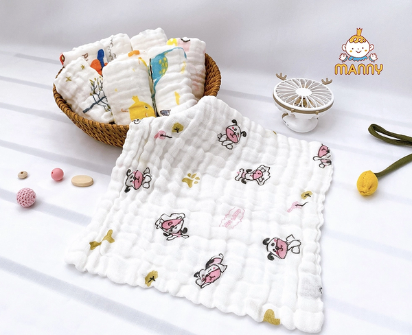 Set 5 Khăn xô Manny 6 lớp Organic cao cấp 30x30cm (họa tiết ngẫu nhiên)