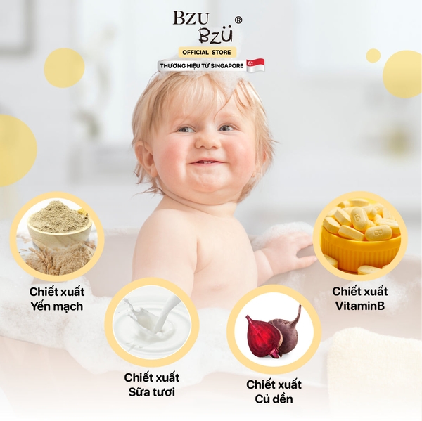 Sữa tắm gội toàn thân cho bé Bzu Bzu chiết xuất yến mạch và sữa 600ml (0M+)