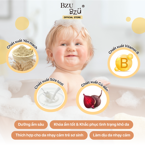 Sữa tắm gội toàn thân cho bé Bzu Bzu 200ml hương yến mạch sữa (0M+)