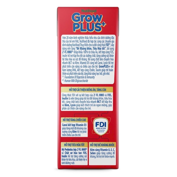 [ÍT ĐƯỜNG] Sữa Dinh Dưỡng Pha Sẵn Nutifood GrowPLUS+ Đỏ 4*180ml (1Y+)