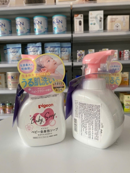 Sữa tắm gội cho bé Pigeon Baby Soap tạo bọt 500ml - hương hoa (màu hồng)