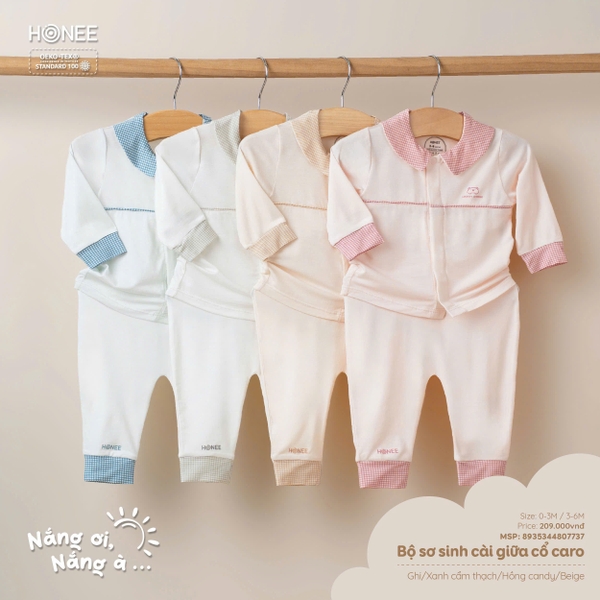 Bộ sơ sinh cài giữa chéo cổ caro 7737 Honee