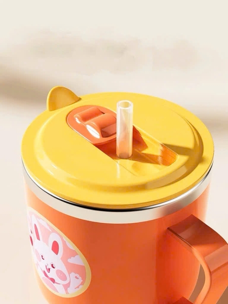 Cốc tập uống hình thú dễ thương màu ngẫu nhiên (ruột inox 304, vỏ nhựa, ống hút silicone)