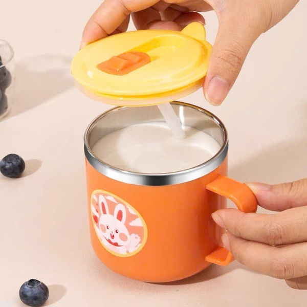 Cốc tập uống hình thú dễ thương màu ngẫu nhiên (ruột inox 304, vỏ nhựa, ống hút silicone)