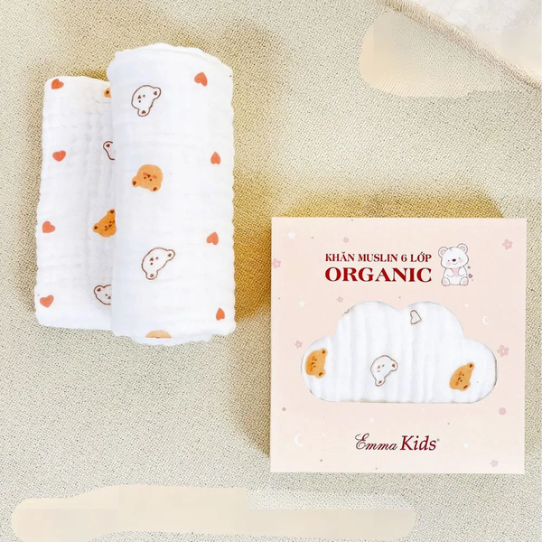Khăn tắm muslin organic EmmaKids 6 lớp cho bé (110x83cm) (họa tiết ngẫu nhiên)
