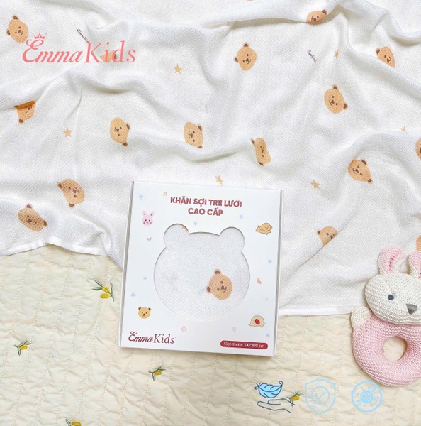 Khăn tắm sợi tre lưới Emmakids 100x100 (họa tiết ngẫu nhiên)