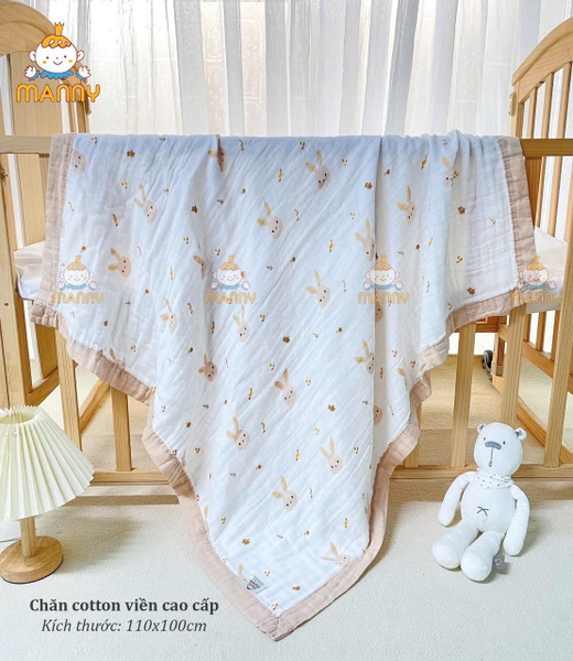 Chăn Bo Viền 4 lớp Muslin bo viền cotton MANNY 110x100cm (họa tiết ngẫu nhiên)