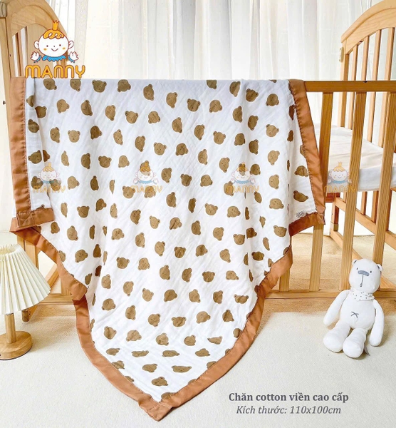 Chăn Bo Viền 4 lớp Muslin bo viền cotton MANNY 110x100cm (họa tiết ngẫu nhiên)