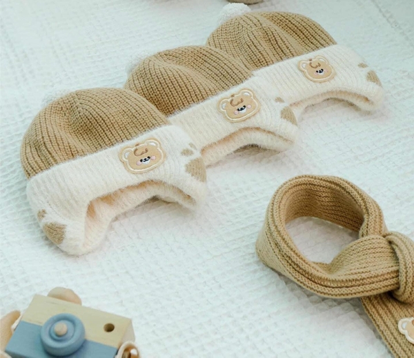 Set khăn mũ len hình gấu