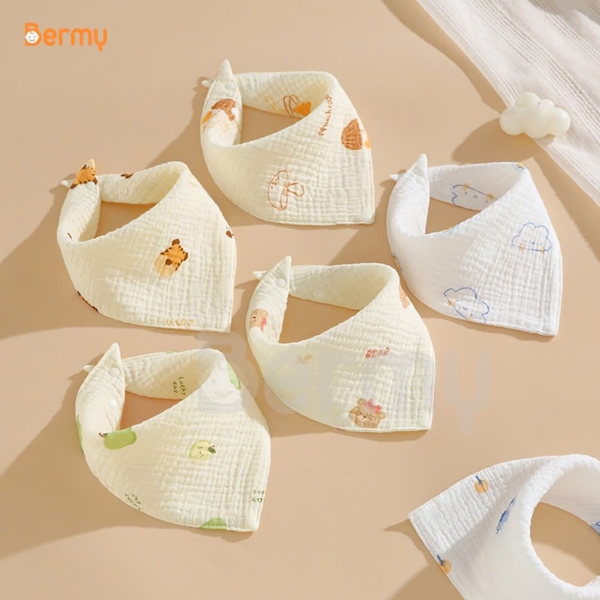 Set 3 yếm tam giác muslin vintage Bermy (họa tiết ngẫu nhiên)