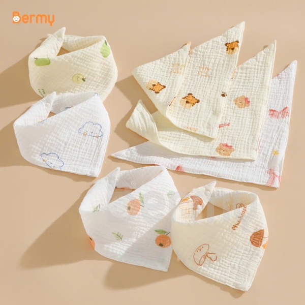 Set 3 yếm tam giác muslin vintage Bermy (họa tiết ngẫu nhiên)