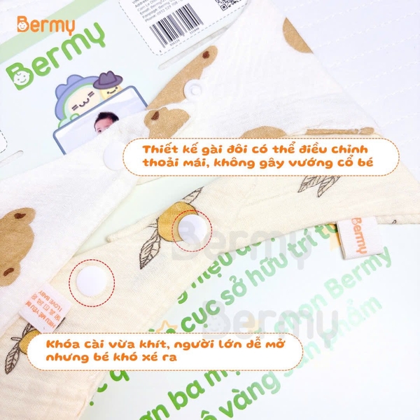Set 3 yếm tam giác muslin vintage Bermy (họa tiết ngẫu nhiên)