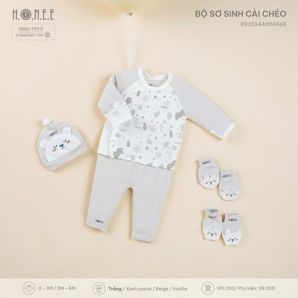 Bộ sơ sinh cài chéo Hrnee 0-3M