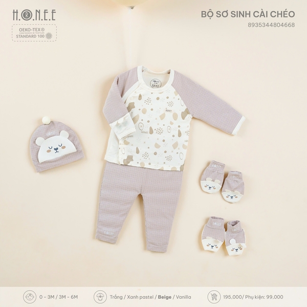 Bộ sơ sinh cài chéo Hrnee 0-3M