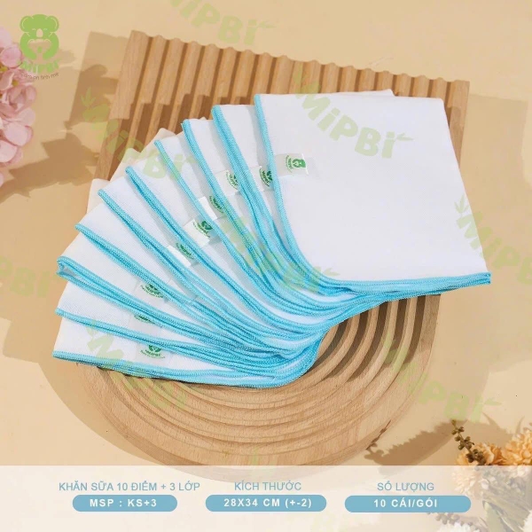 Khăn sữa 10 điểm Mipbi 3 lớp (gói 10 chiếc)