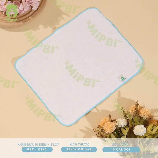 Khăn sữa 10 điểm Mipbi 3 lớp (gói 10 chiếc)