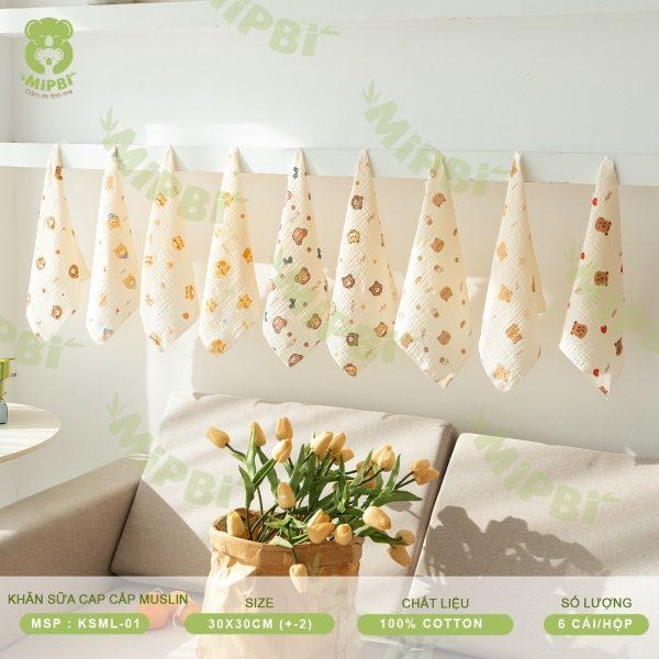 Hộp 6 chiếc khăn sữa Muslin Mipbi