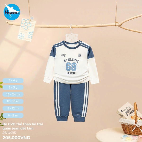 Bộ CVD thể thao bé trai quần Jean dệt kim Avaler 26AV081