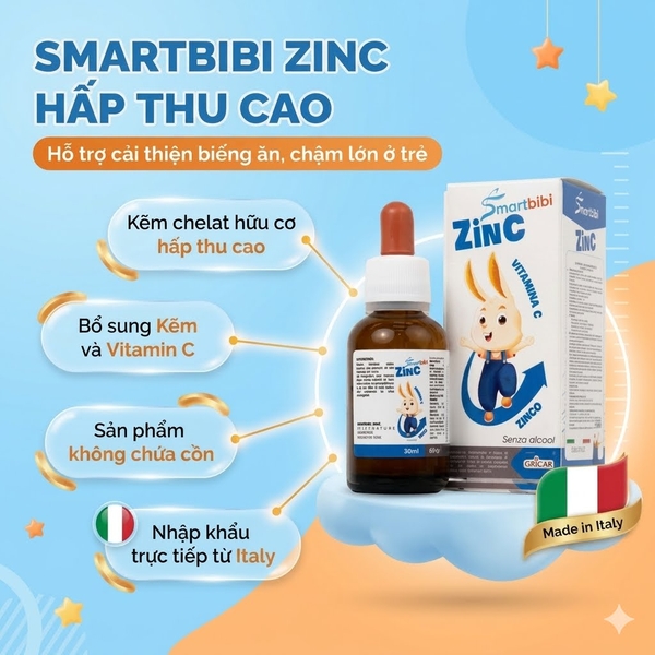 Kẽm Smartbibi Zinc hỗ trợ cải thiện biếng ăn, tăng đề kháng, 30ml (0M+)