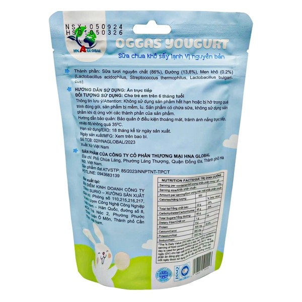Sữa chua khô sấy lạnh Oggas Yogurt vị Nguyên Bản 18g (6M+)