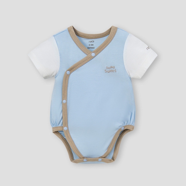 Set 2 bodysuit cài lệch cộc tay Nous màu xanh phối trắng