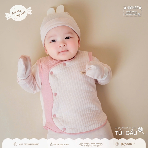 Áo gile Ultra Soft cài chéo túi gấu Honee 9595