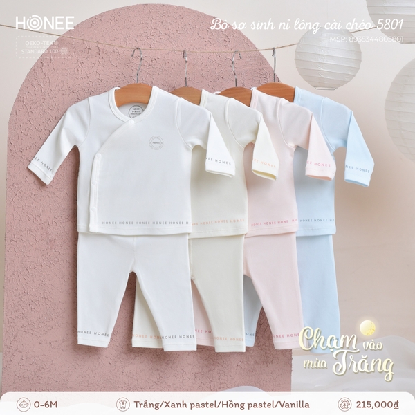 Bộ sơ sinh nỉ lông cài chéo 5801 Honee