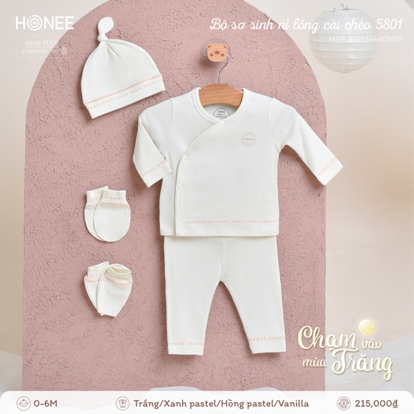 Bộ sơ sinh nỉ lông cài chéo 5801 Honee