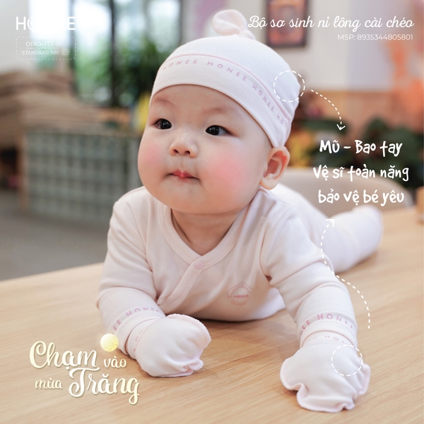 Bộ sơ sinh nỉ lông cài chéo 5801 Honee