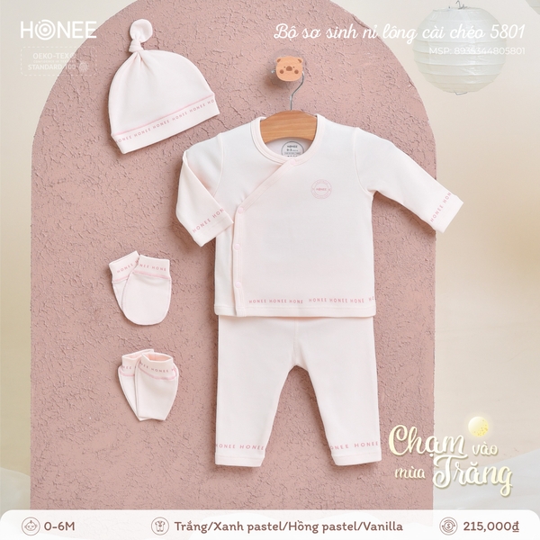 Bộ sơ sinh nỉ lông cài chéo 5801 Honee