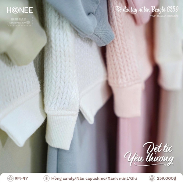 Bộ dài tay nỉ len Beagle Honee 6259