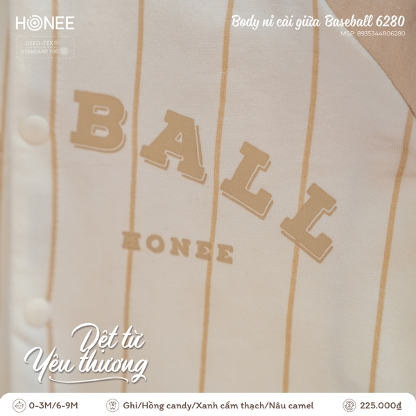 (S20-C3) Body nỉ cài giữa Baseball Honee 6280