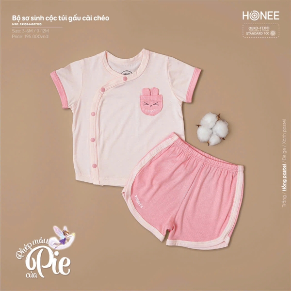 (C2.5) Bộ sơ sinh cộc túi gấu cài chéo Honee 7195