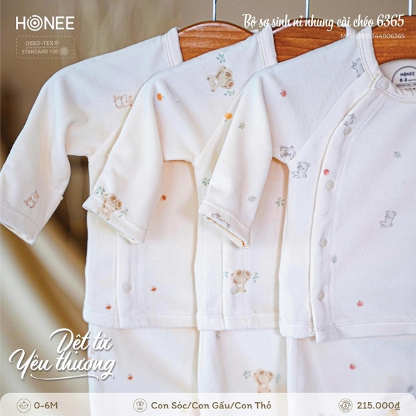 Bộ nỉ nhung sơ sinh cài chéo Honee 6365