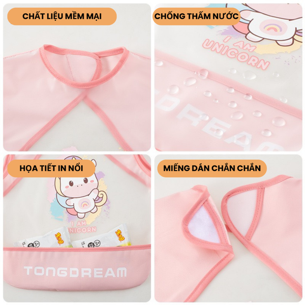 Áo Yếm Ăn Dặm 3D Không Thấm Nước cộc tay (màu ngẫu nhiên)