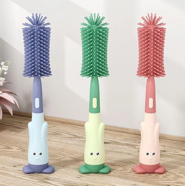 Cọ bình sữa silicone 3 chi tiết CK Bebe xoay 360 độ dấp gọn cán hình tai thỏ ( màu ngẫu nhiên)