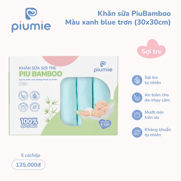 Hộp 5 khăn sữa sợi tre Piumie 2 lớp - Piu Bamboo (30x30CM)