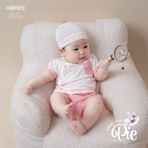 (C2.5) Bộ sơ sinh cộc túi gấu cài chéo Honee 7195