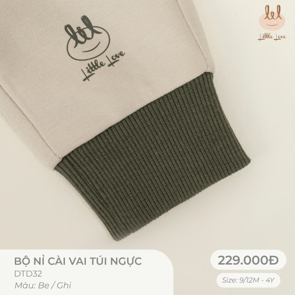 (C2.5-DHV) Bộ nỉ cài vai túi ngực Little Love