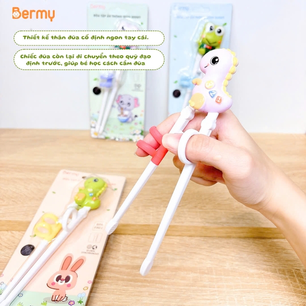 Đũa tập ăn Bermy hình thú cho bé (màu sắc/ họa tiết ngẫu nhiên)