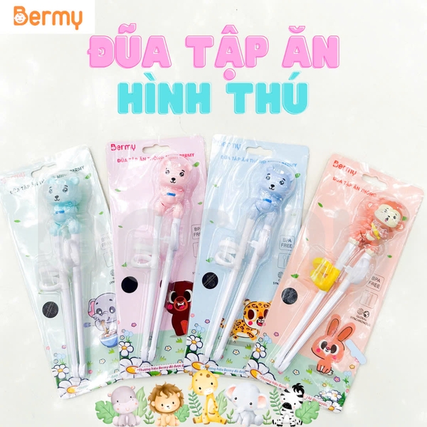 Đũa tập ăn Bermy hình thú cho bé (màu sắc/ họa tiết ngẫu nhiên)