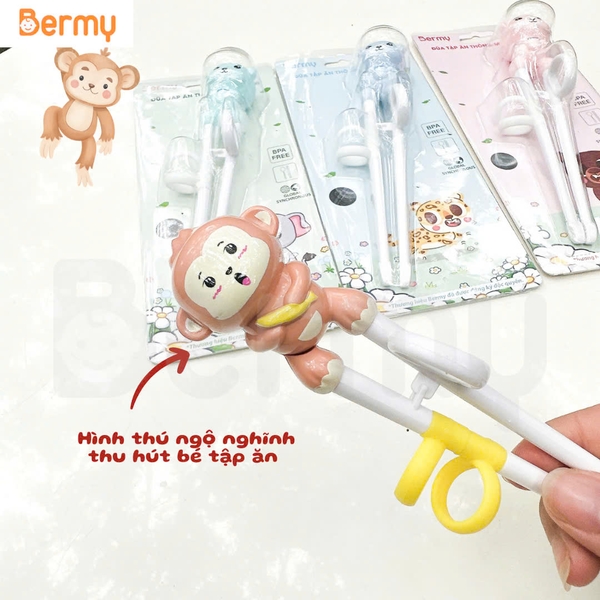 Đũa tập ăn Bermy hình thú cho bé (màu sắc/ họa tiết ngẫu nhiên)