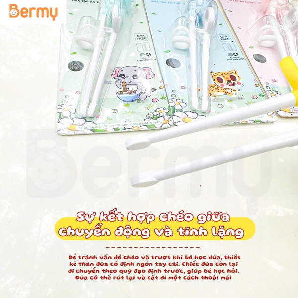 Đũa tập ăn Bermy hình thú cho bé (màu sắc/ họa tiết ngẫu nhiên)