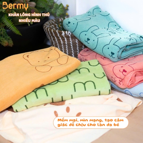 Khăn lông Bermy hình nhiều màu 70x140cm (màu ngẫu nhiên)