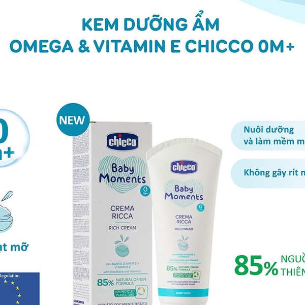 Kem dưỡng ẩm Chicco Omega và vitamin E 100ml (0M+)