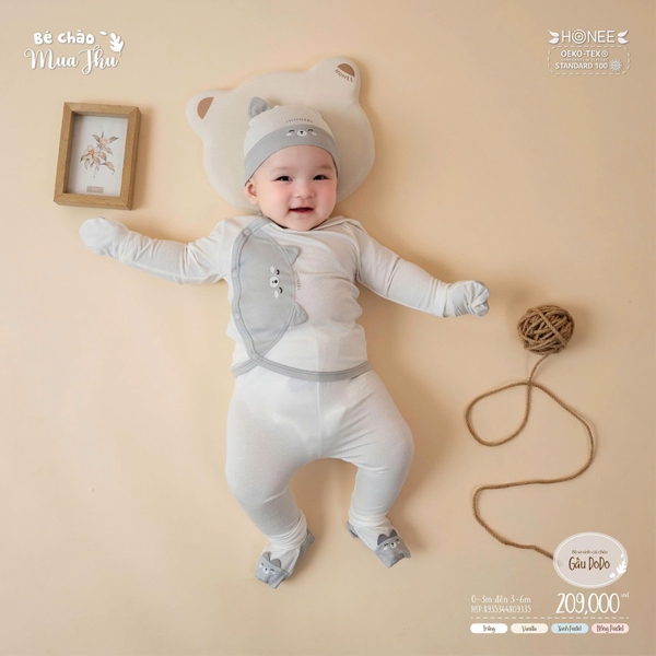 Bộ sơ sinh cài chéo gấu DODO Honee 9335
