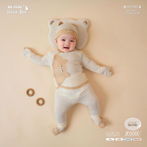 Bộ sơ sinh cài chéo gấu DODO Honee 9335