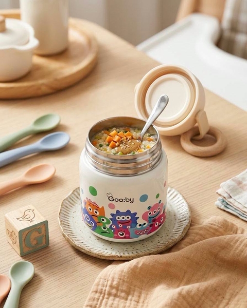 [MẪU MỚI] Bình Ủ Cháo Giữ Nhiệt Inox 304 Kèm Thìa GOOBY 500ml (giao màu ngẫu nhiên)