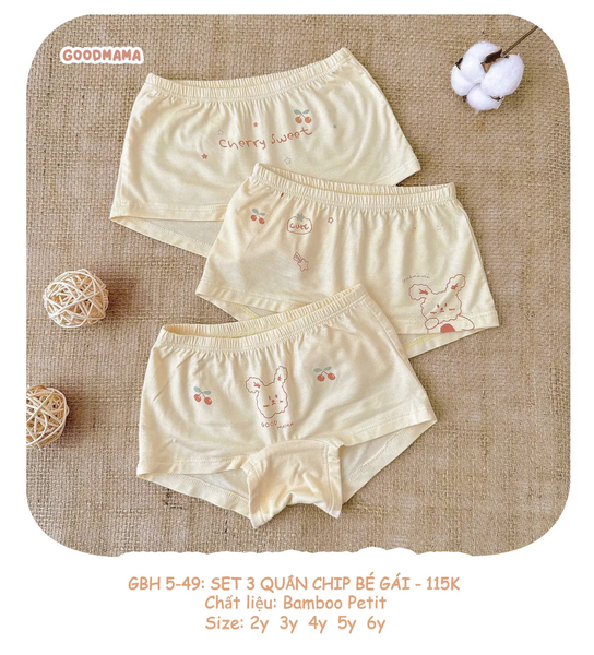 Set 3 quần chip bé gái Good Mama GBH5-49